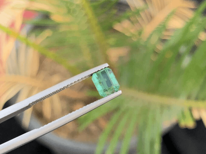 GREEN NATURAL TOURMALINE EMERALD CUT TRANSPARENT GEMSTONE FOR RING, 0.90 CARAT product image (1)