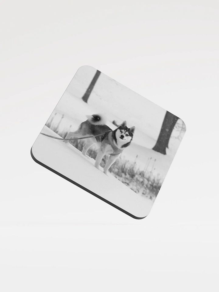 Cork Coaster - Cute Klee Kai puppy in the snow product image (1)