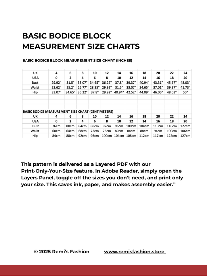 Curvy Bodice Block Sewing Pattern With Sleeves: Size UK 14-24 (PDF Printable) product image (2)