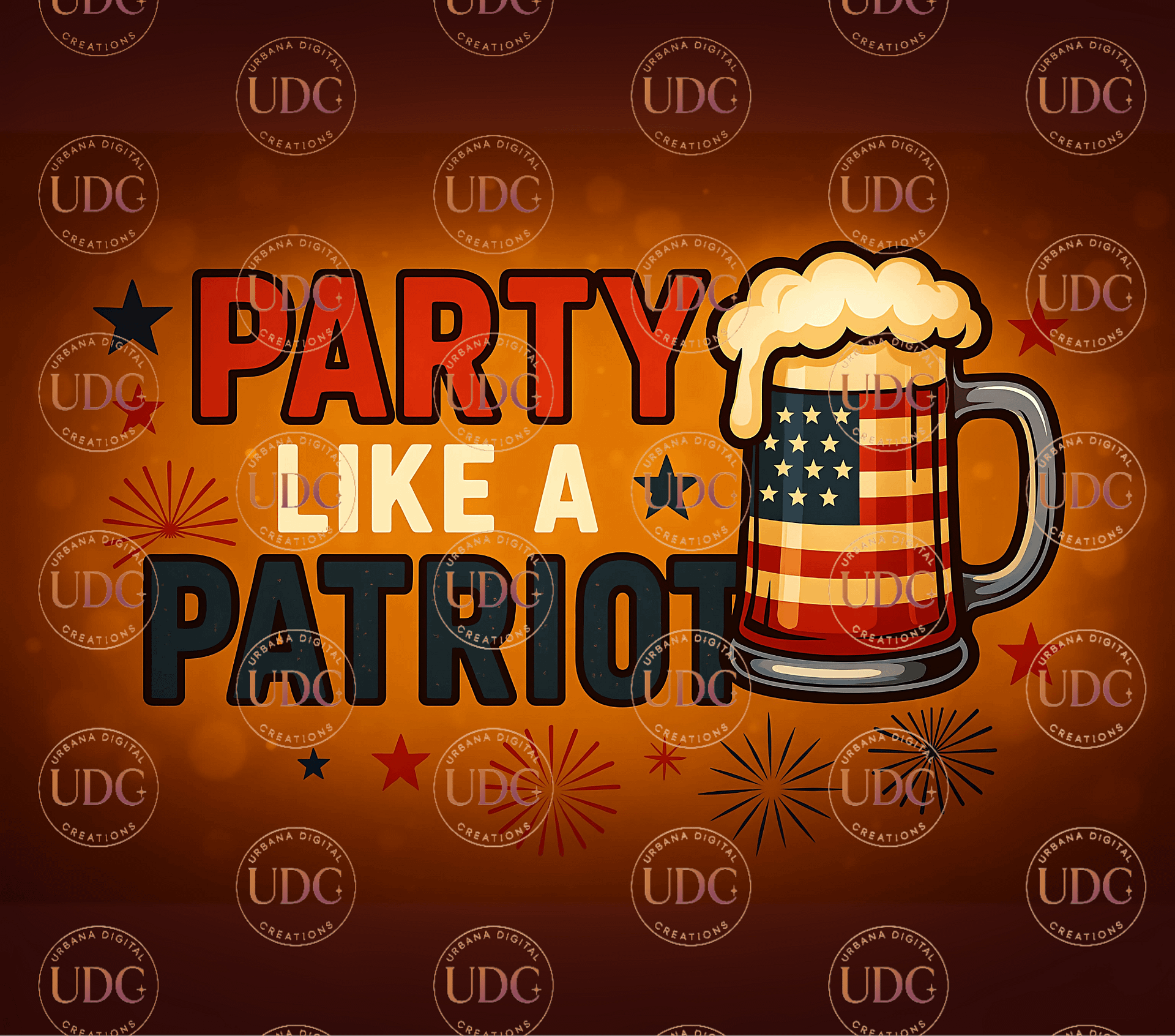 4th of July Tumbler Wrap - Party Like a Patriot 20oz Sublimation PNG | Independence Day Beer Mug Tumbler Design | Digital Download product image (1)