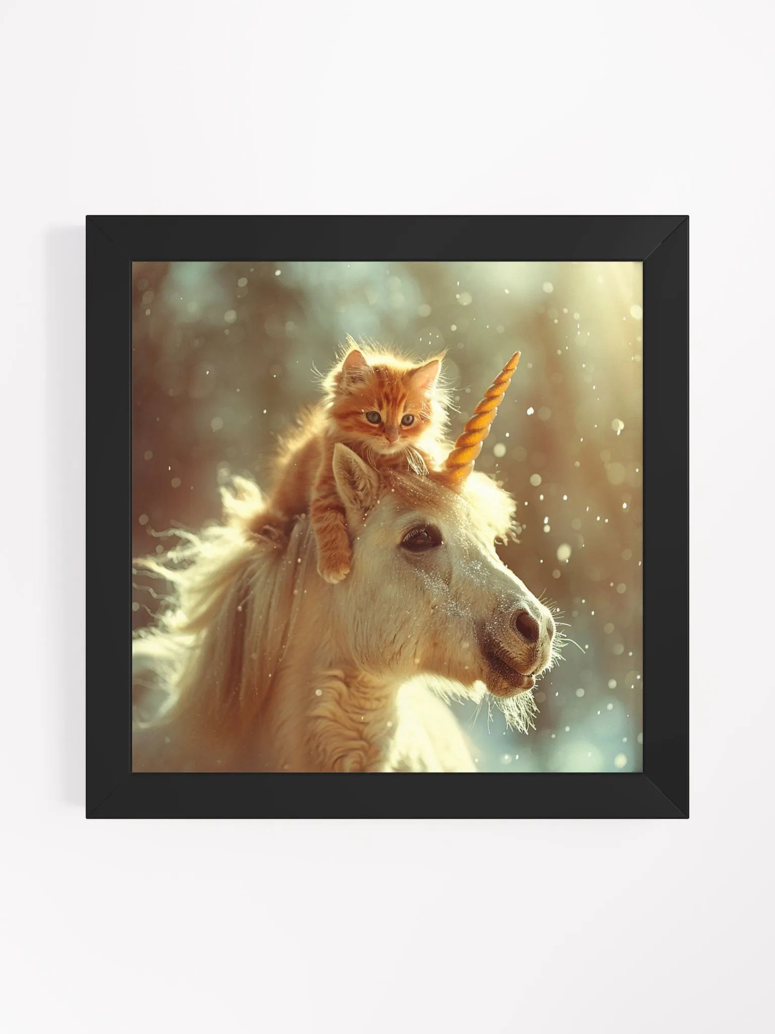 Cute Orange Kitten Riding a Unicorn Framed Wall Art product image (4)