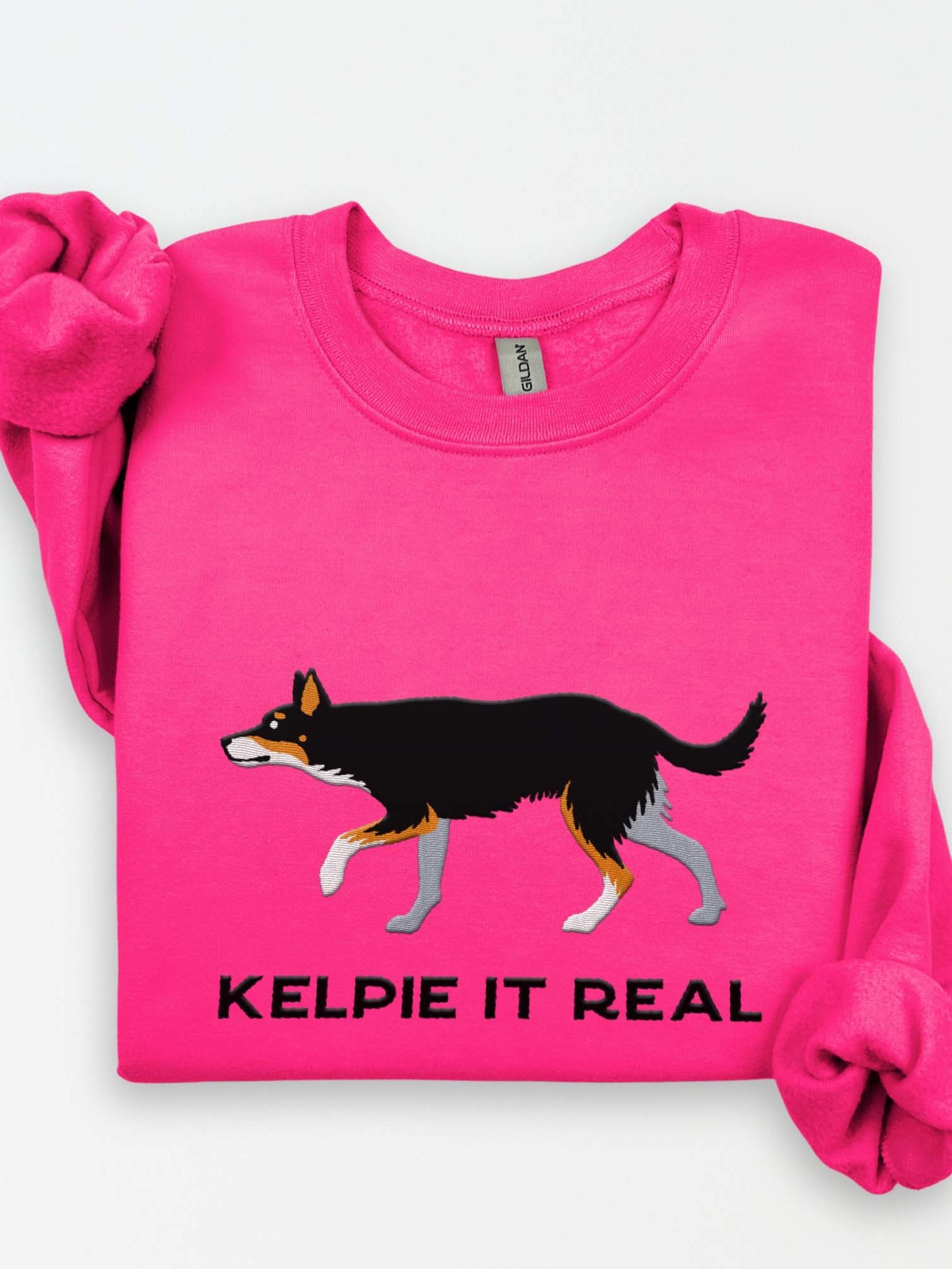 Kelpie It Real Sweatshirt (Embroidered) of an Australian Kelpie(Tricolor) product image (1)