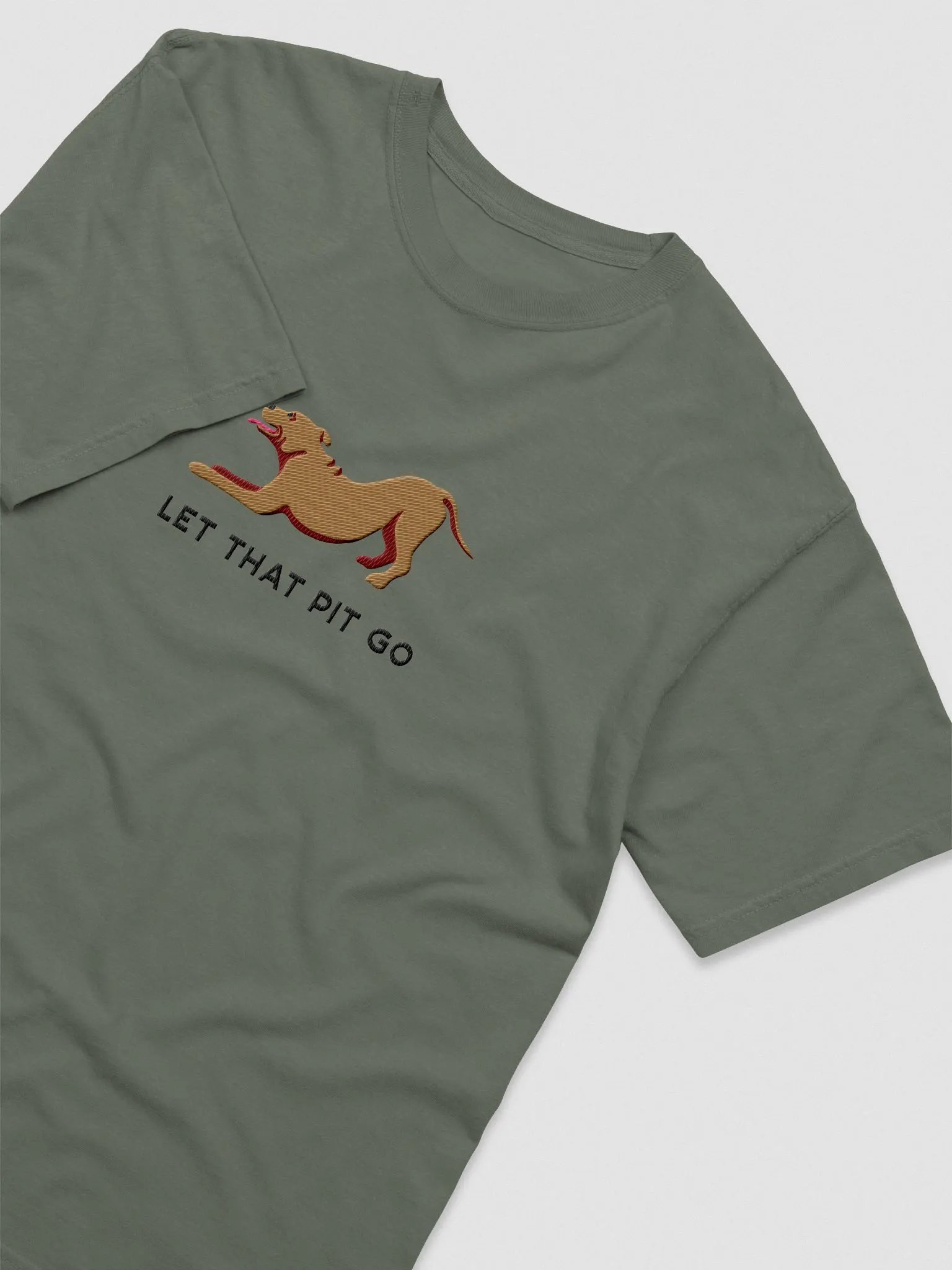 Let That Pit Go T-Shirt(Embroidered) of a Pitbull Terrier(Red) product image (7)