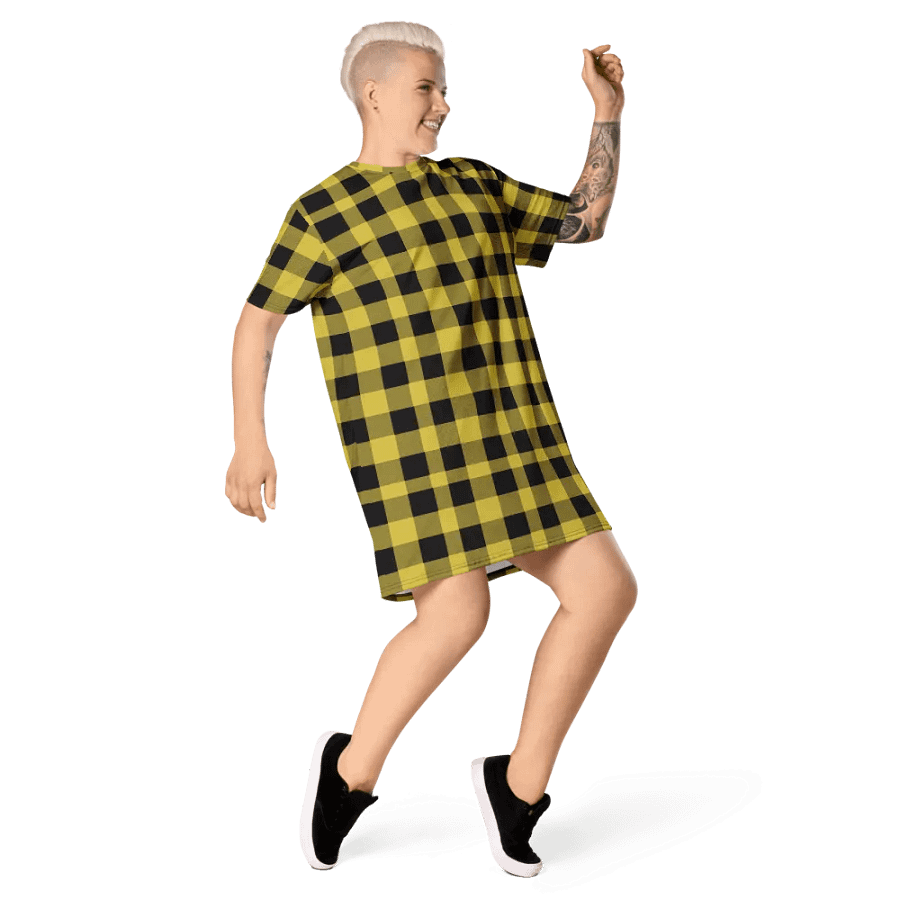 T-SHIRT DRESS VINTAGE CHECKERED ORANGE YELLOW product image (5)