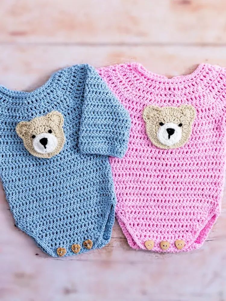 Crochet Baby Romper Pattern (with Teddy Bear Applique) product image (9)