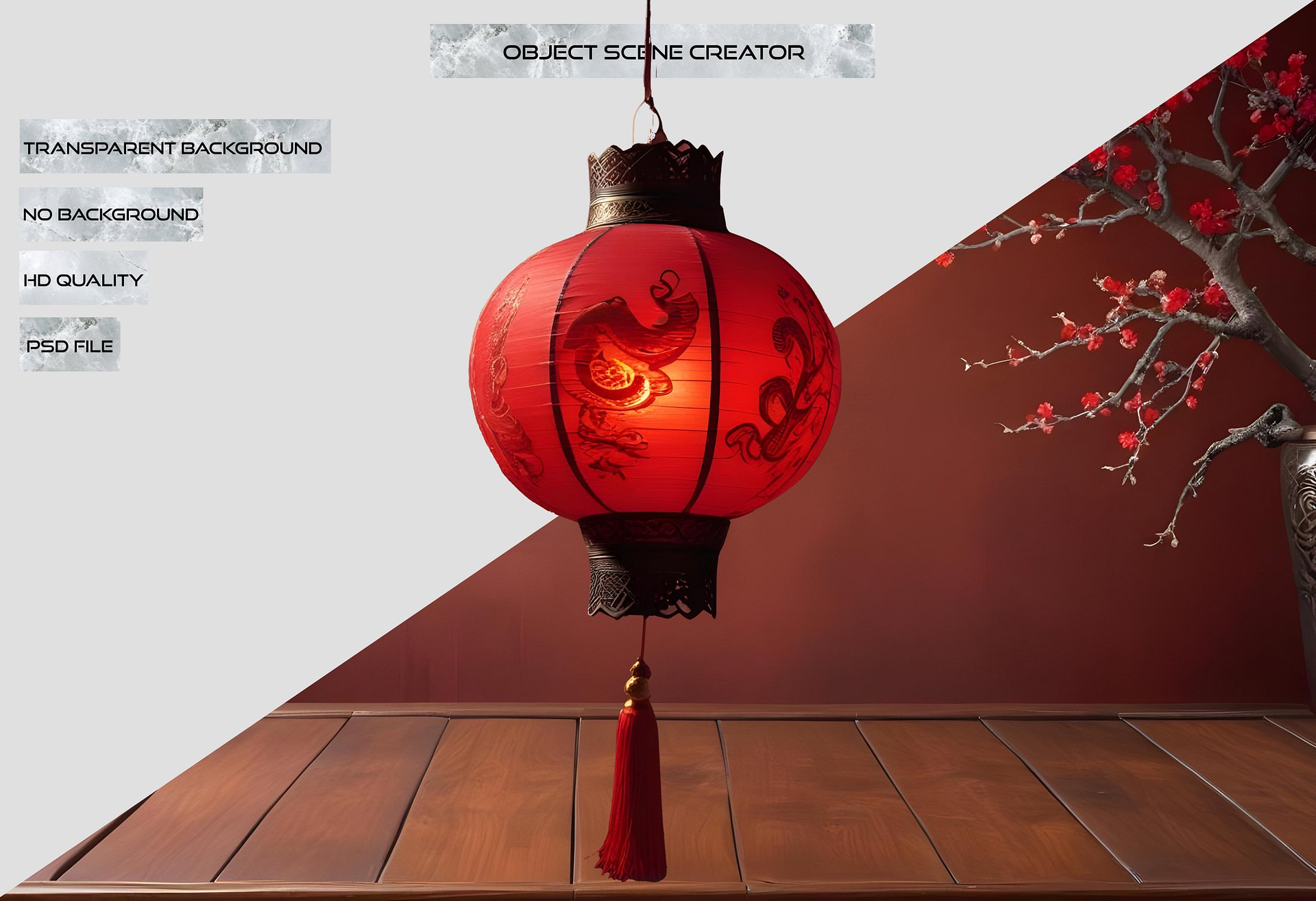 Chinese Hanging Lantern – Traditional Red Tassel Design PNG product image (2)