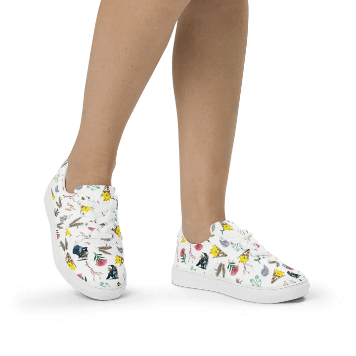 NZ Blooms and Birds Lace-Up Canvas Shoes (White) product image (2)