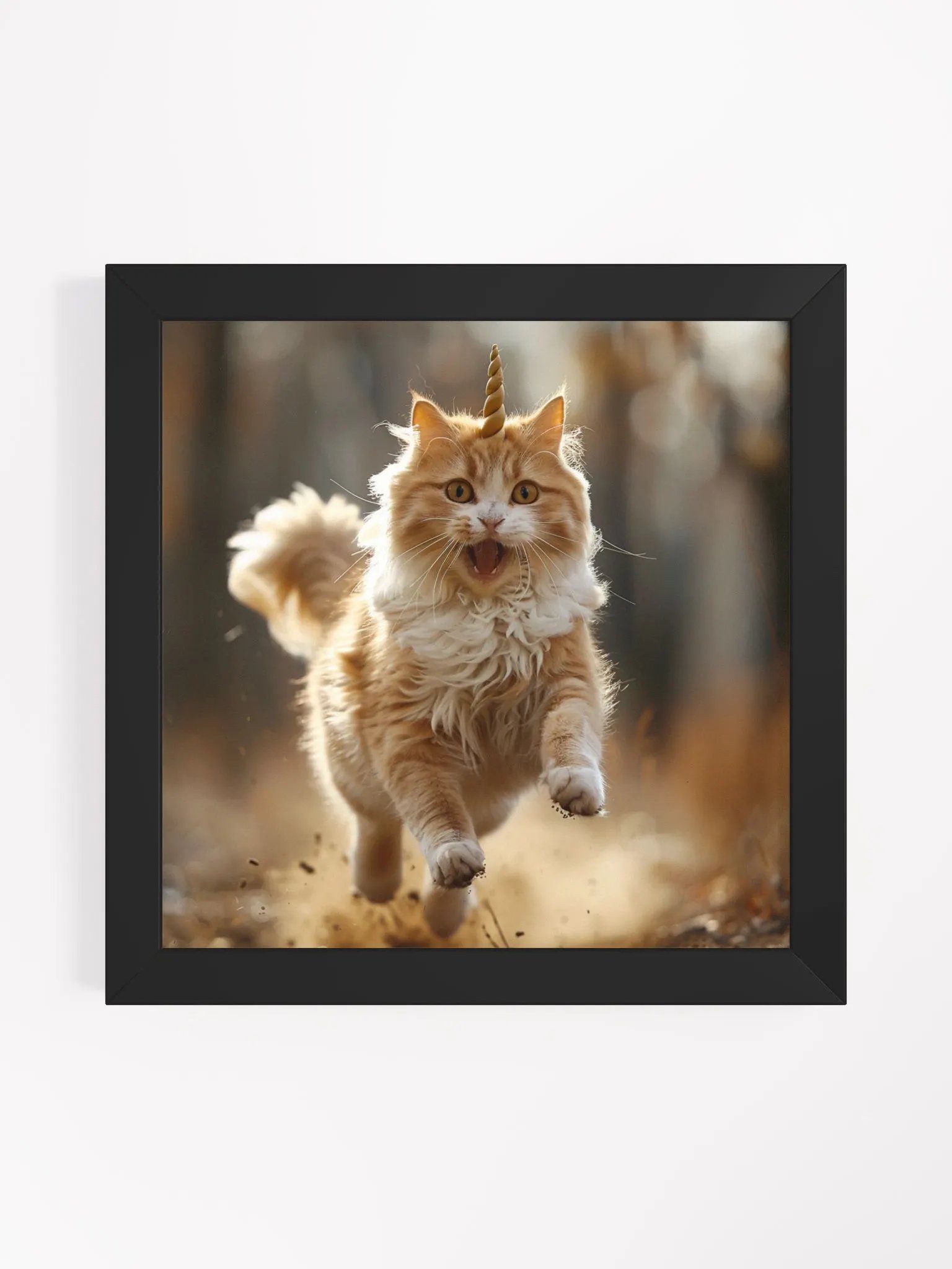 Charging Orange Unicorn Cat Funny Framed Wall Art product image (24)