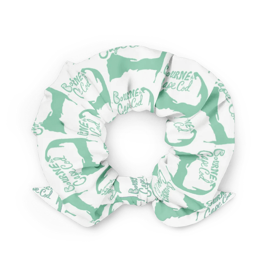 Women's | BOURNE to Cape Cod™ | Hair Tie | Coastal Chic | All-Over Logo Print | Vista Blue Green on White product image (4)