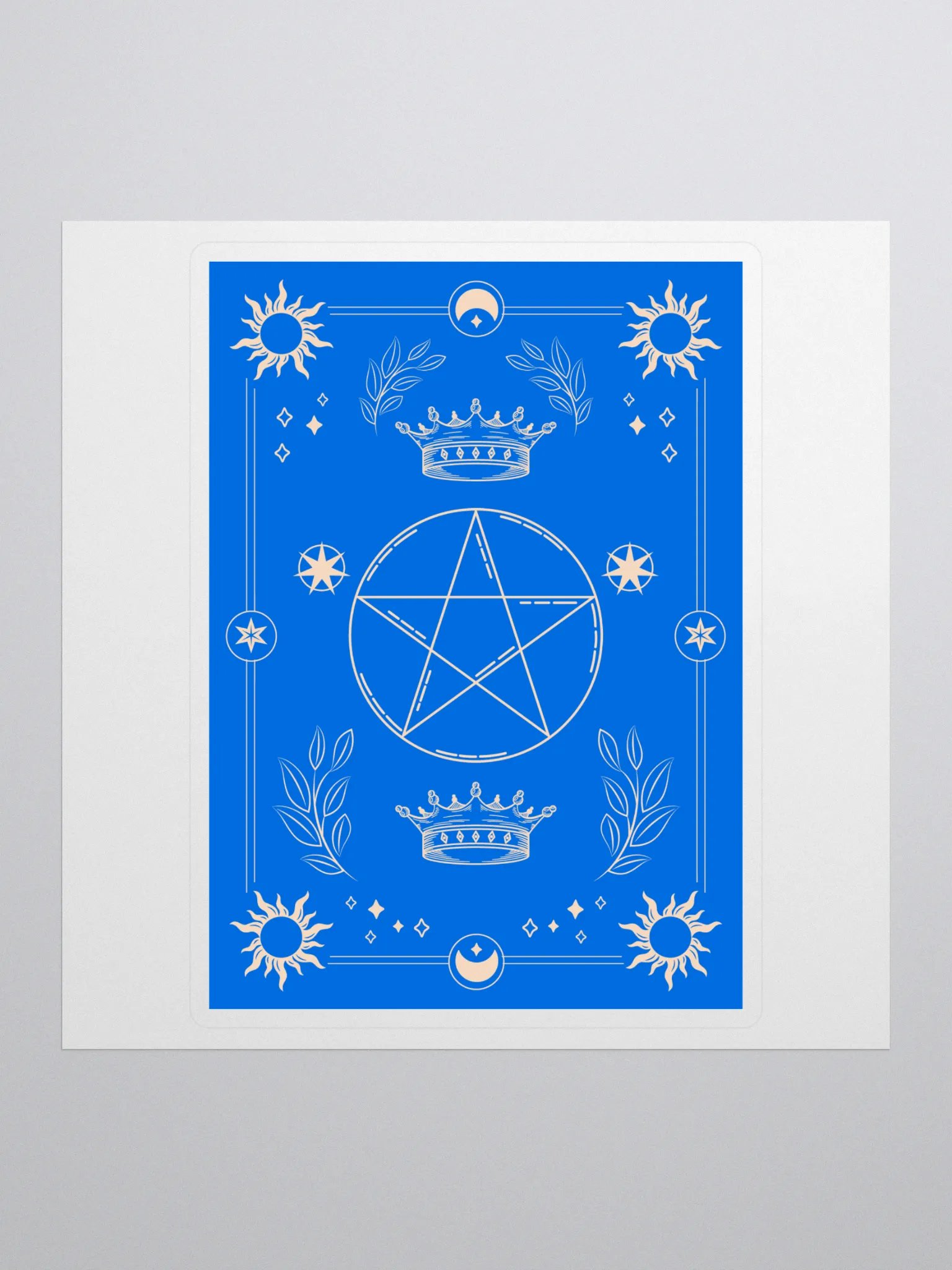 Crown and Pentagram Blue Tarot Card 5"x5" Sticker product image (1)
