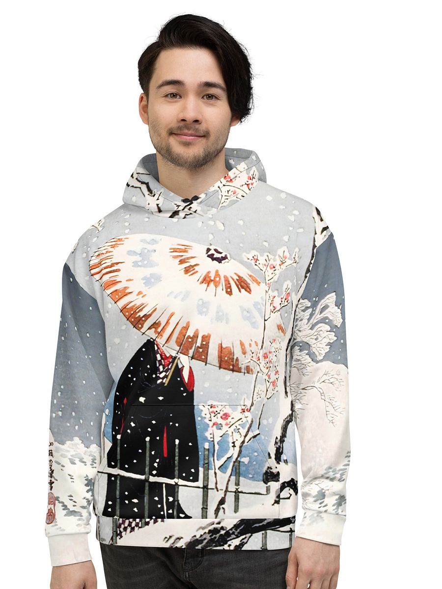 Plum Tree and Snowy Evening All-Over Print Recycled Unisex Hoodie product image (2)
