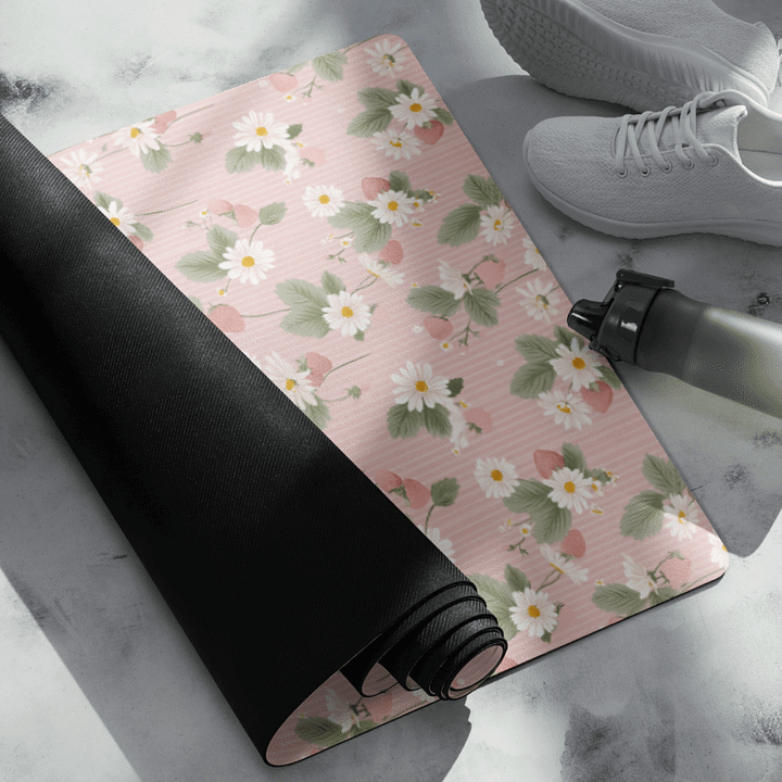 Strawberry and Daisy Pattern Yoga Mat by Treasure Pie product image (2)