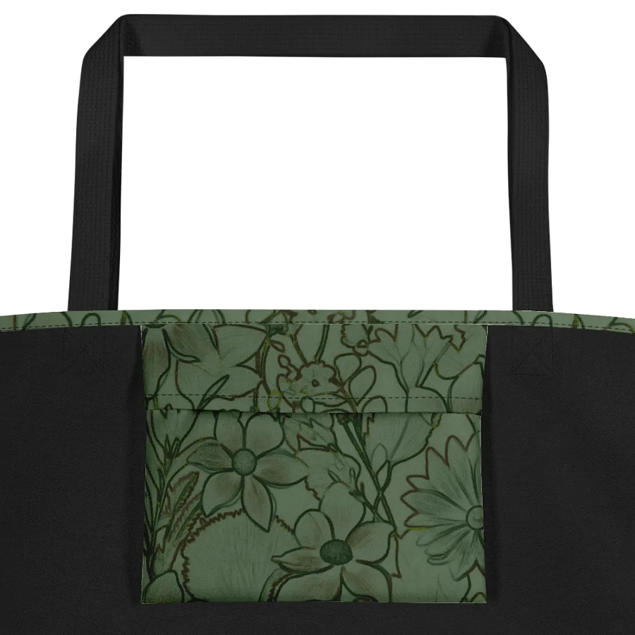 Line art Green and Dark green Floral/All-Over Print Large Tote Bag w/ Pocket by Sublicolor product image (2)
