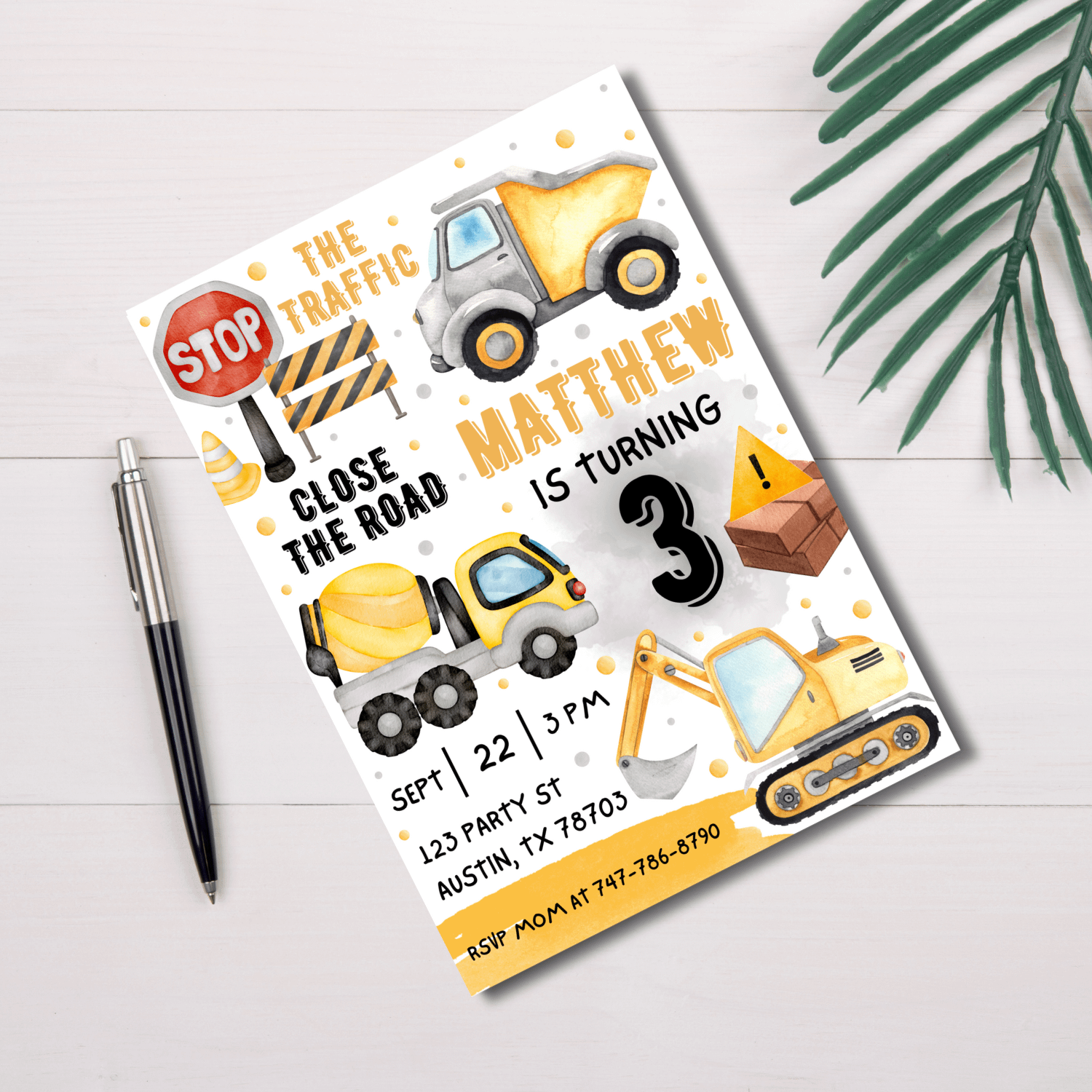 Construction Birthday Invitation Template – Canva Editable Builder Party Invite product image (2)