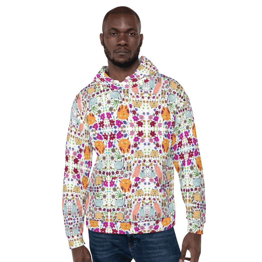 Abstract Floral Doodle Art Cats Unisex Pull Over Hoodie product image (6)