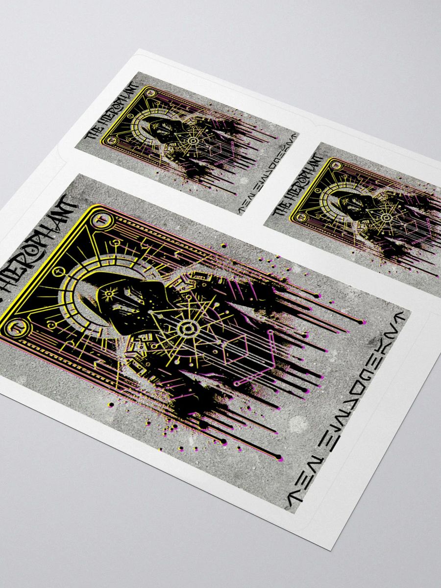 Cyberpunk Tarot Sticker – "The Hierophant" Card with Ornate Hooded Robes & Armored Mask – Futuristic Graffiti Stencil Vinyl Decal product image (9)