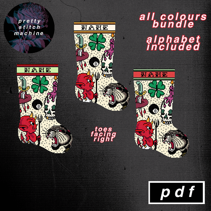Traditional Tattoo Flash First Edition Right-Facing Christmas Stocking Pattern Bundle product image (1)