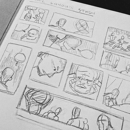 Some panel layout studies this morning. I often get stuck on how to compose a panel. So I opened up some comics this morning ...