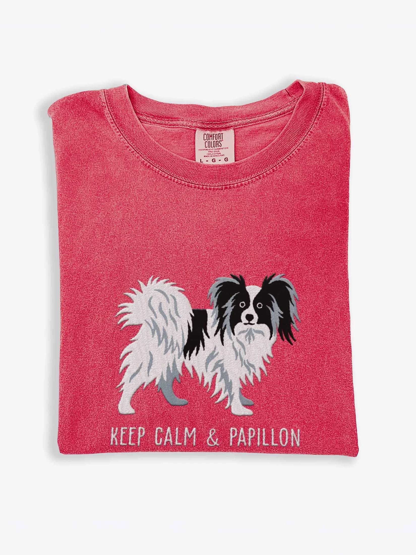 Keep Calm & Papillon T-Shirt(Embroidered) of a Papillon(Black & White) product image (1)