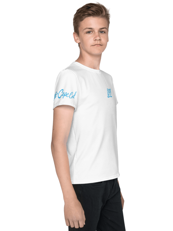 🦈 YOUTH | Boys’ | BOURNE to Cape Cod™ | Logo Tee – All-Over Print | BRN.2C.C.™ | Coastal Explorer Edition 🧭| Blue Logo on White product image (1)