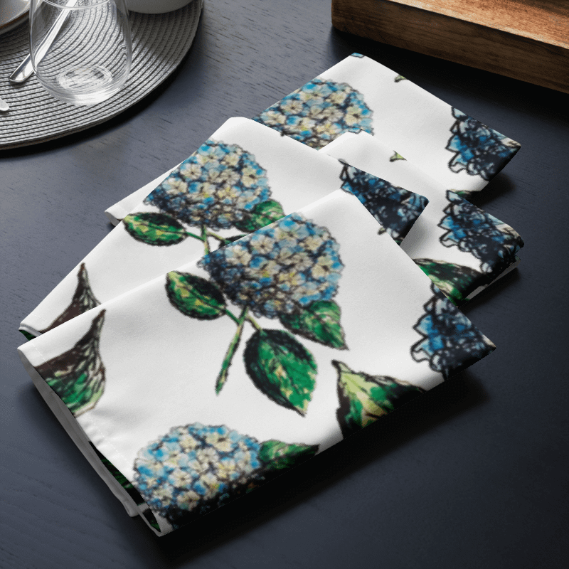 🌸 Hydrangea Blooms | Set of 4 Cloth Napkins | Monique Faella Designs™ | Coastal Floral Table Linens | product image (8)