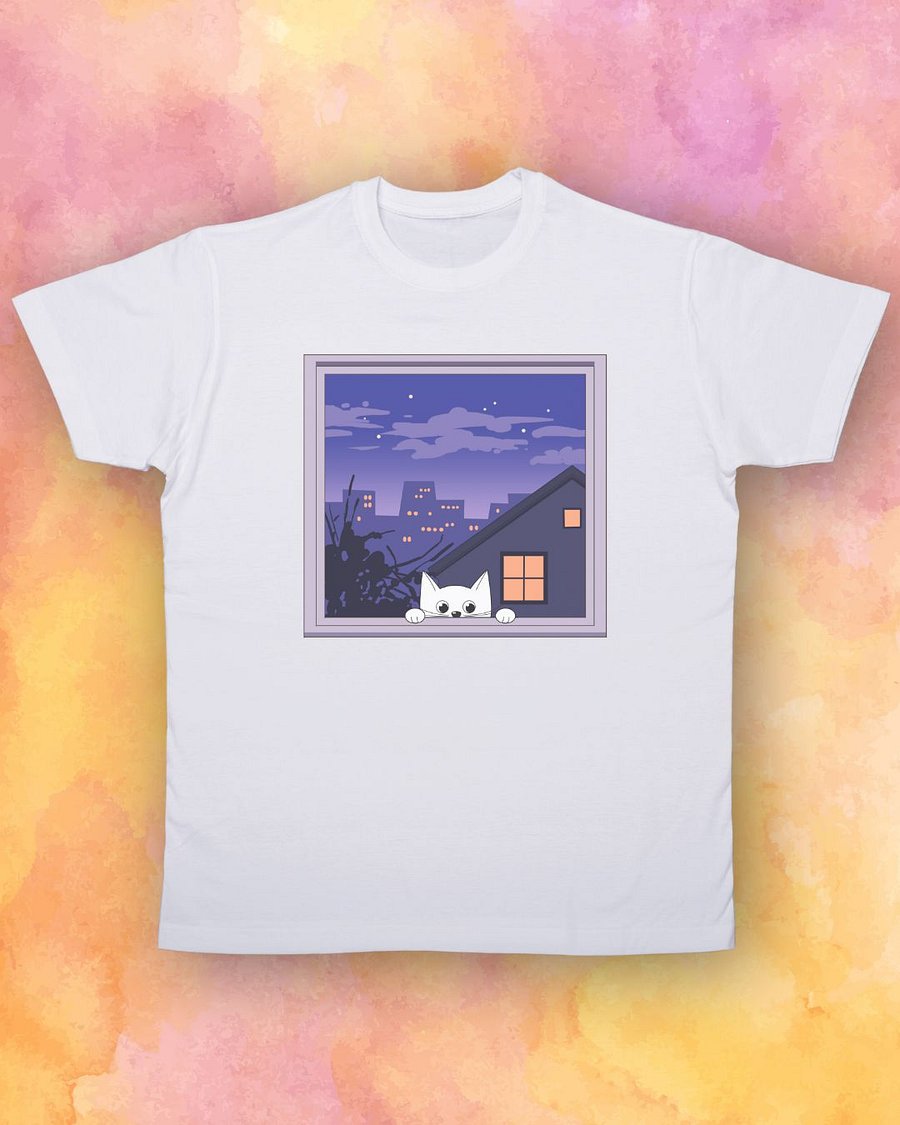 White Cat Peeking Through Window T-Shirt product image (1)