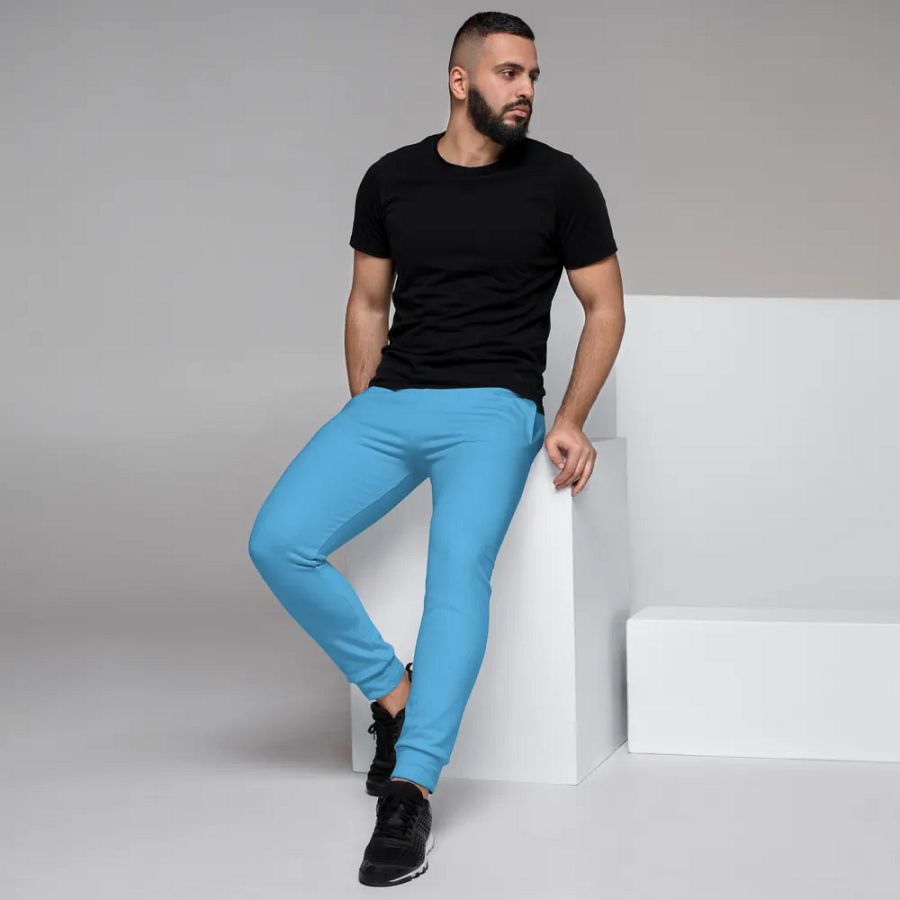 Plain Sky-Blue True Summer Recycled Polyester Premium Men's Joggers by Treasure Pie product image (7)