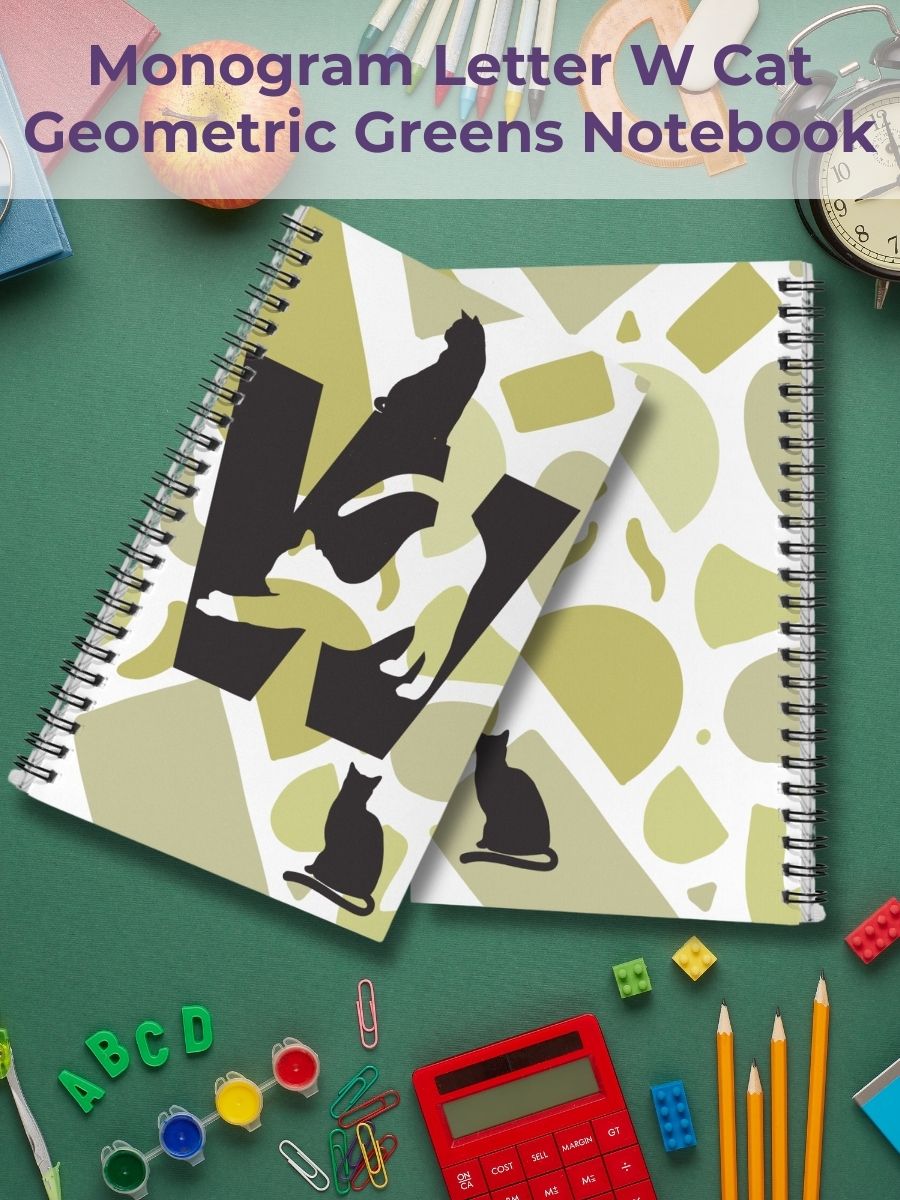 Monogram Letter W Cat Lover Geometric Greens Notebook product image (1)