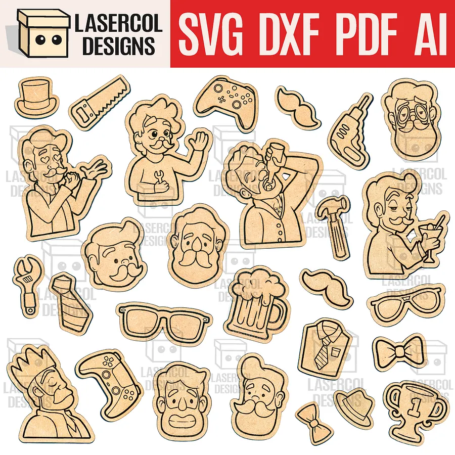 Father's Day Paint Kit DIY Cut Outs Set 1 & 2 - Laser Cut Files product image (1)