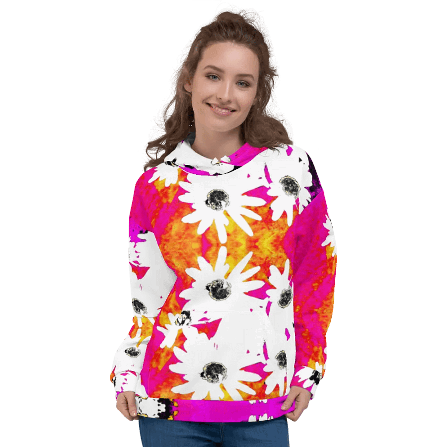 Abstract Vibrant Colourful Daises Unisex All Over Print Pull Over Hoodie product image (7)