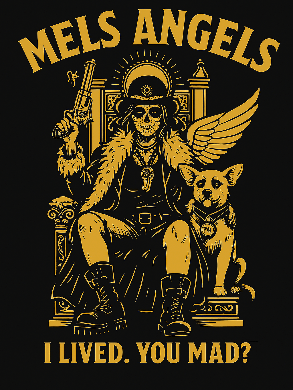 Mel’s Angels “I Lived. You Mad?” Olive T-Shirt – Bella+Canvas Unisex Graphic Tee, Rebel Dog Lover Apparel product image (2)