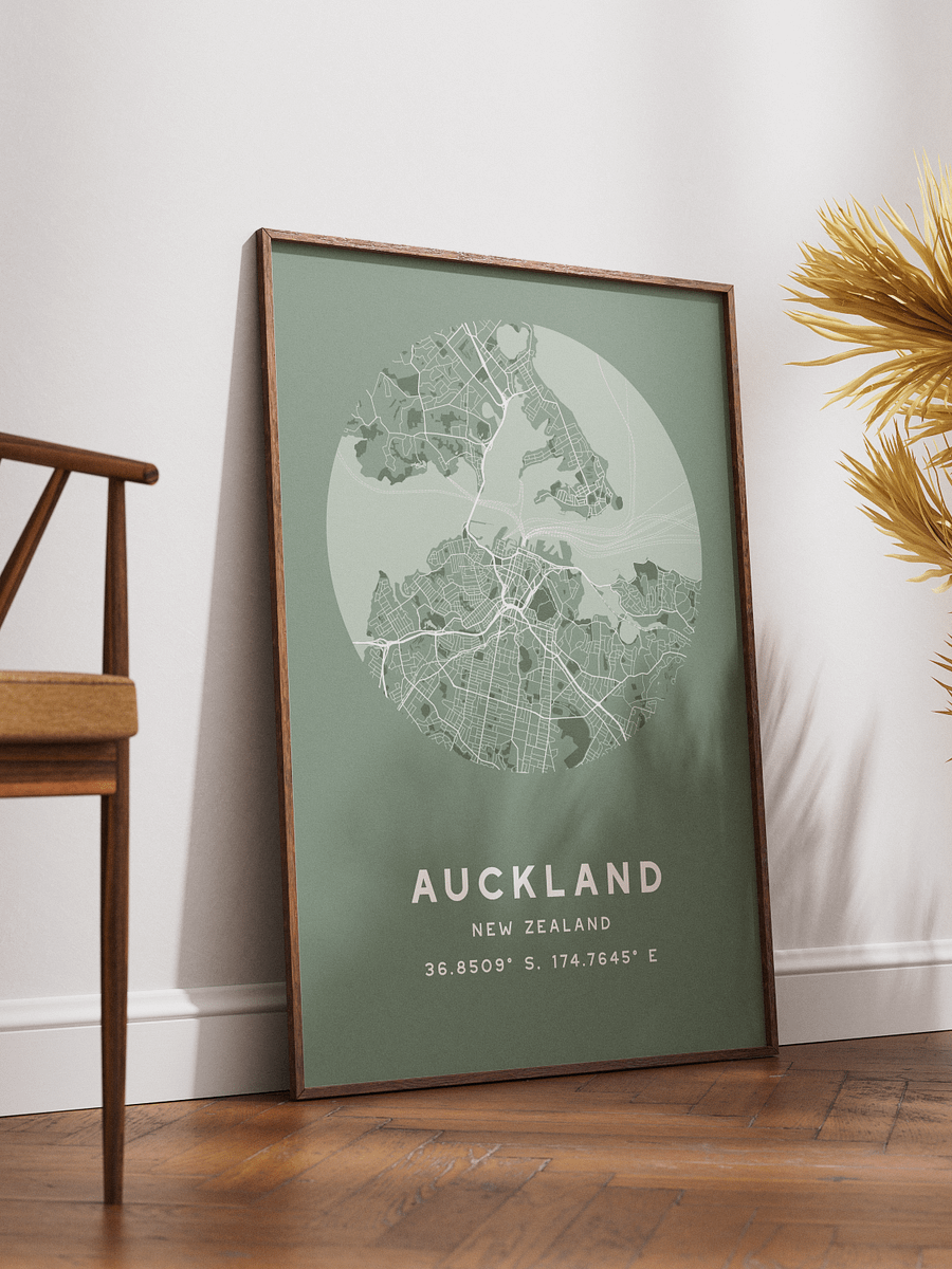 Auckland Street Map Poster – Sage Green Minimalist Circular City Art product image (2)
