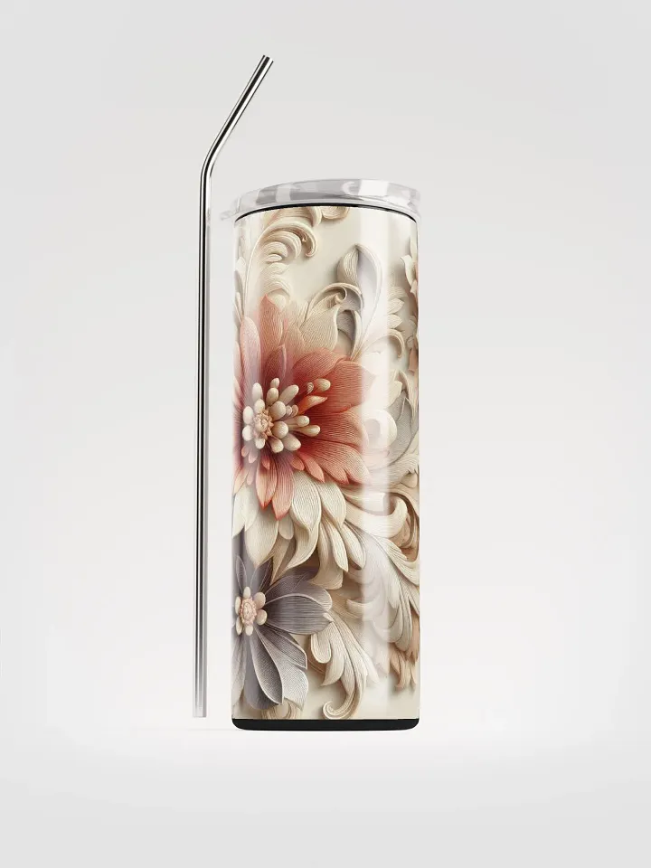 Vintage Floral Embroidered Stainless Steel Tumbler - Sip in Timeless Elegance product image (1)