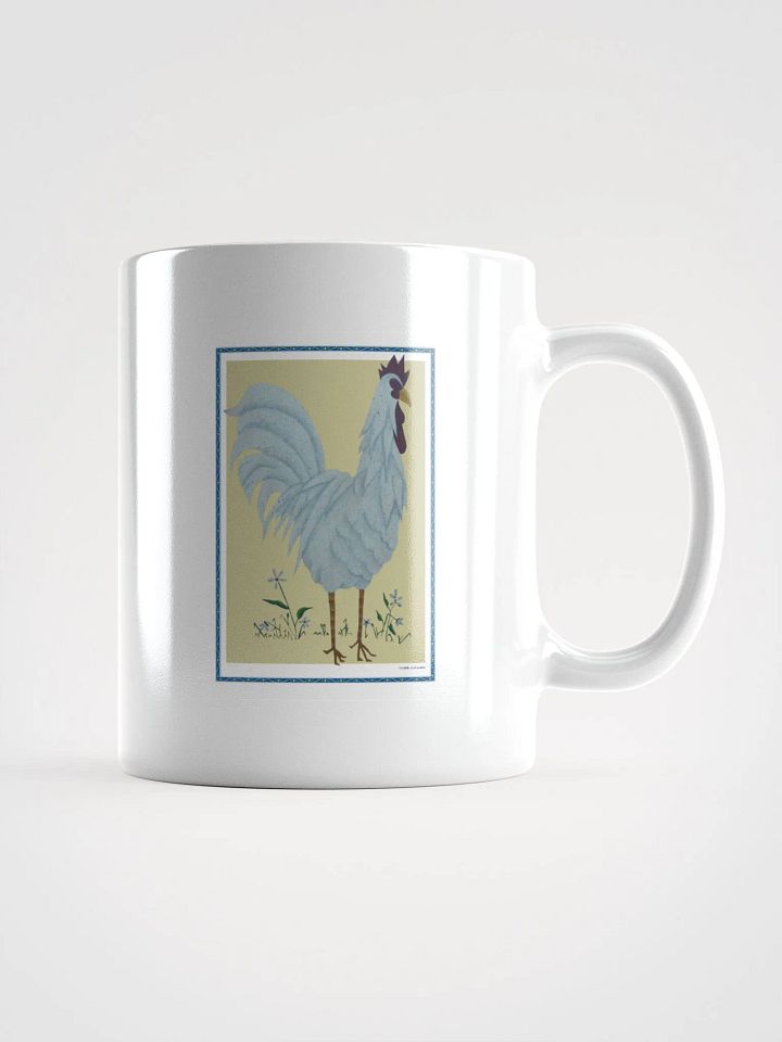 White Glossy Mug with Chicken and yellow background product image (1)