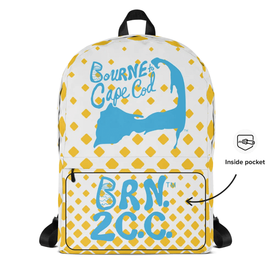 🌊 BOURNE to Backpack – Coastal Cool with BRN.2C.C.™ Vibes 🎒| Blue Logos | Retro Mod Yellow Diamonds product image (5)