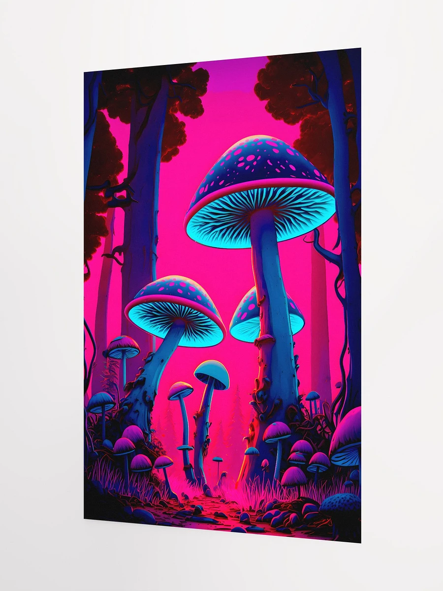 Glowing Mushrooms in Neon Pink Enchanted Forest Fantasy Cyberpunk Art Matte Poster product image (5)
