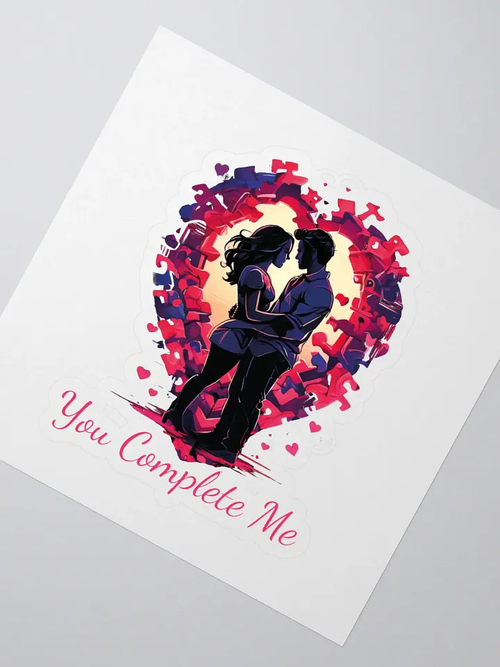 You Complete Me Kiss Cut Stickers - Colorful & Romantic Puzzle Heart Stickers for Couples, Valentine's Day, and Special Occasion product image (2)
