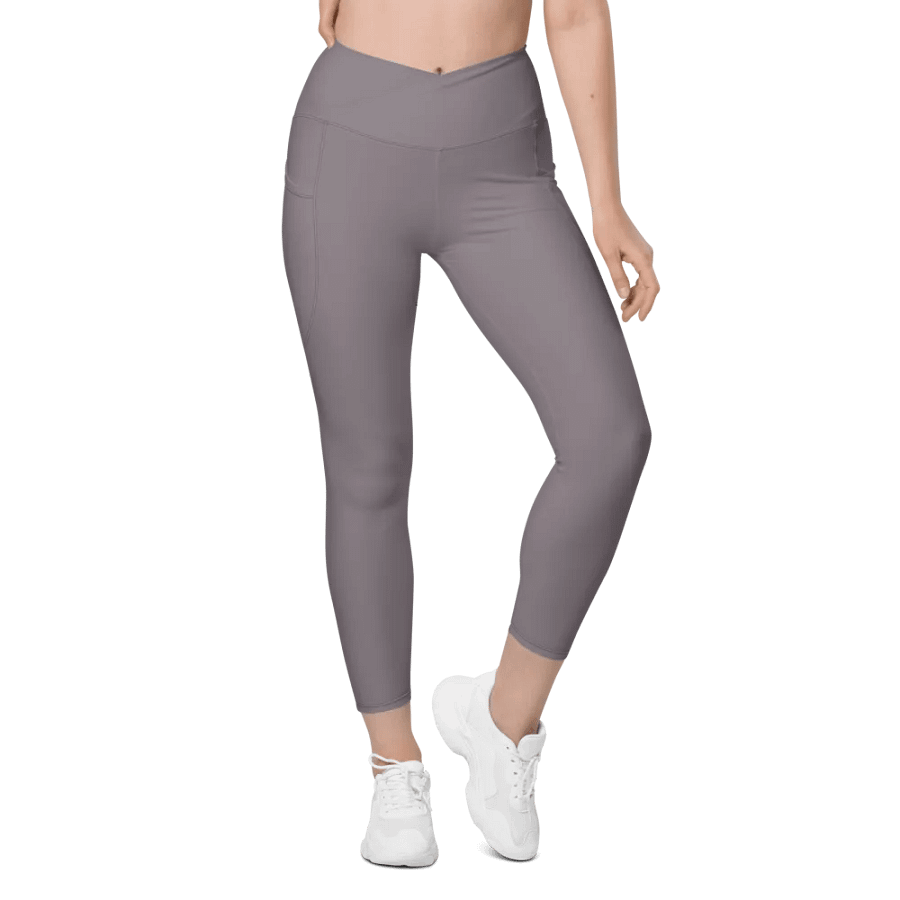 Plain Medium Gray True Summer Women's High Waisted Premium Crossover Leggings with Pockets by Treasure Pie product image (2)