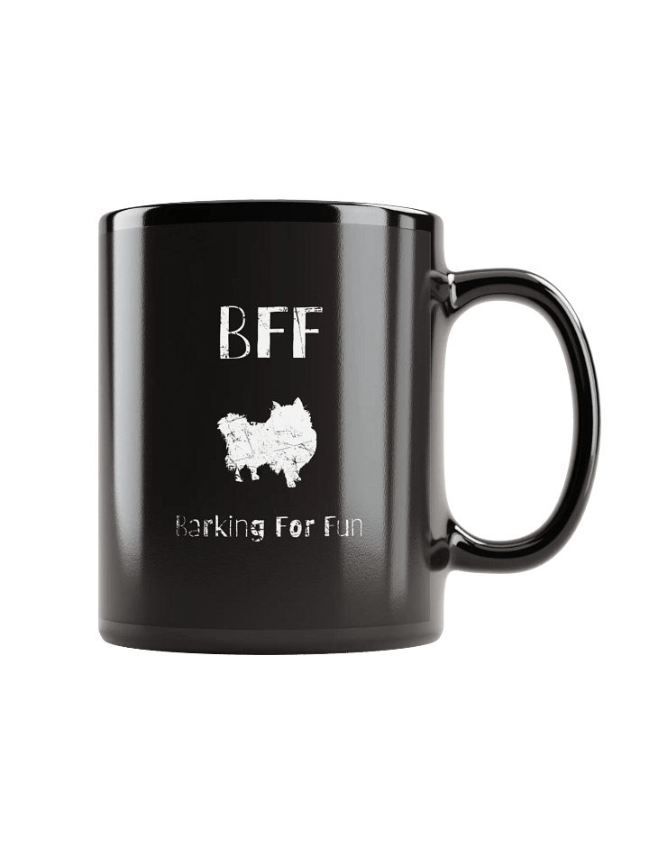 Pomeranian BFF Barking for fun, funny pun, cute joke, noisy dog, ambidextrous left-handed right-handed tea coffee mug product image (1)