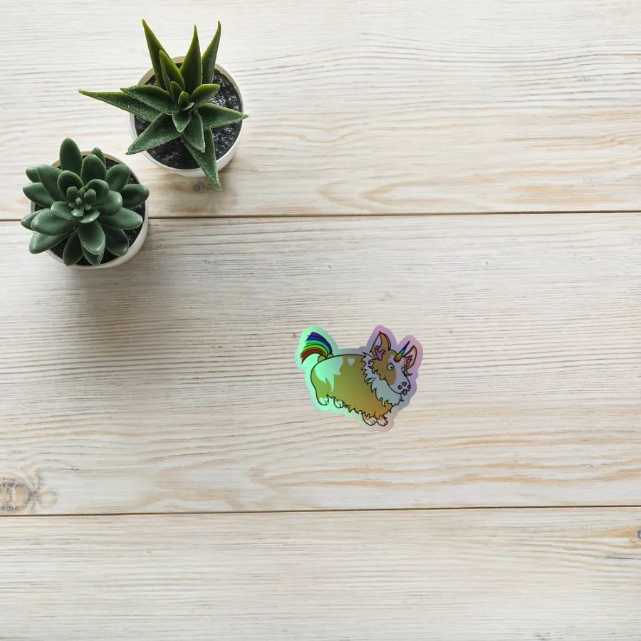 Whimsical Corgi Unicorn Holographic Sticker product image (10)