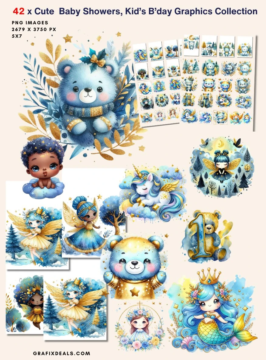 42 x Kids Graphics Bundle - Unicorns Bears Mermaids Fairies Angels - Commercial Use product image (1)