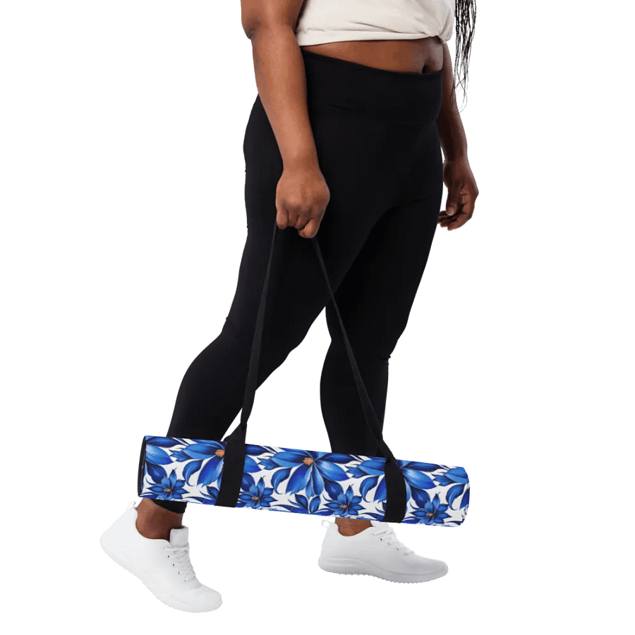 Yoga Mat with Painted Blue Flowers on White product image (5)