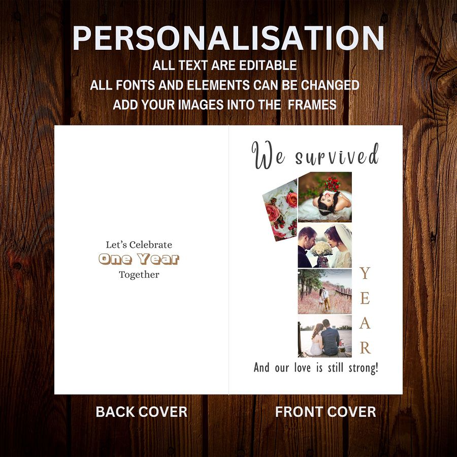 1 Year Anniversary Photo Card Editable Canva Template product image (6)