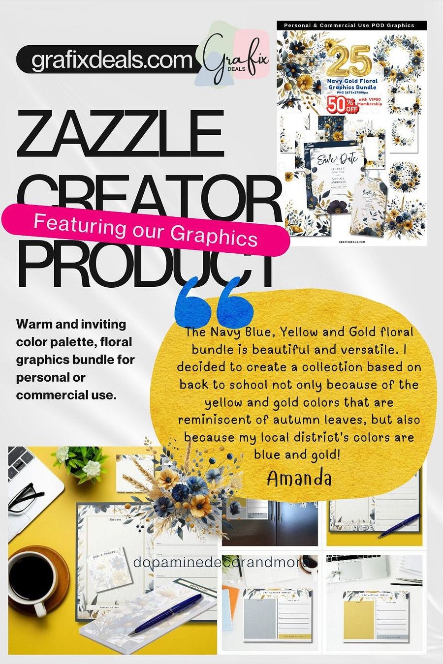 Navy Blue Yellow Gold Graphics for Commercial POD Use product image (3)