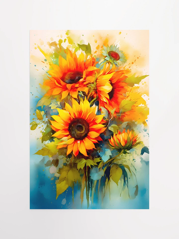 Vibrant Watercolor Sunflowers in Bloom Watercolor Painting Matte Poster product image (2)