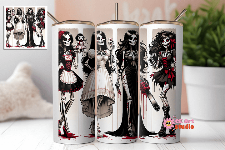 Funny Halloween Skeleton Girls Tumbler Wrap PNG product image (1)