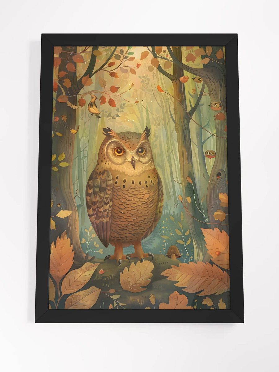 Whimsical owl perched in enchanted forest scenery. product image (4)