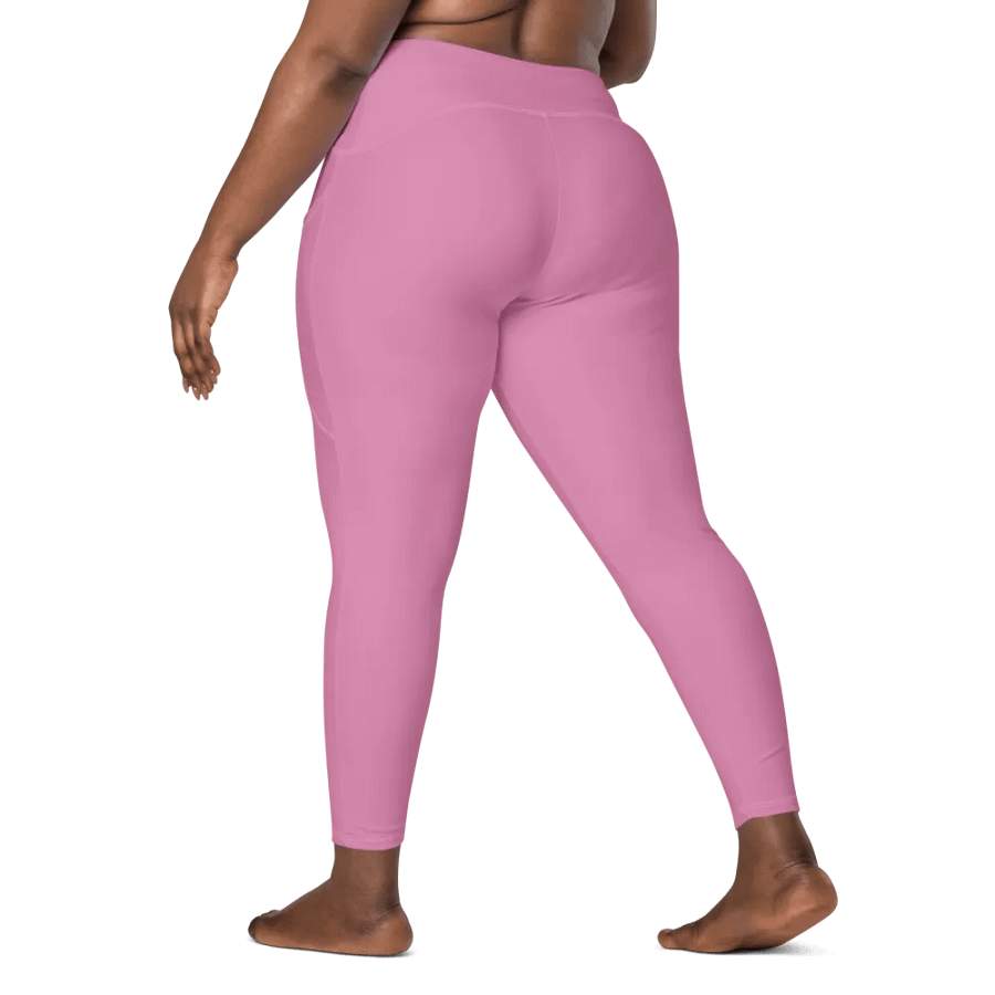 Plain Medium Carnation Pink True Summer Women's High Waisted Premium Crossover Leggings with Pockets by Treasure Pie product image (9)