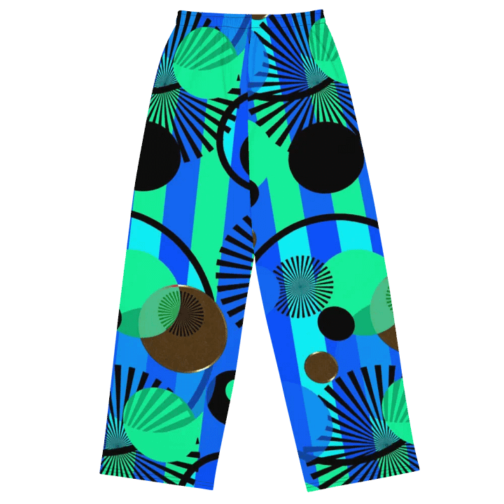 Blue Green Stripes and Dots Wideleg Pants product image (1)