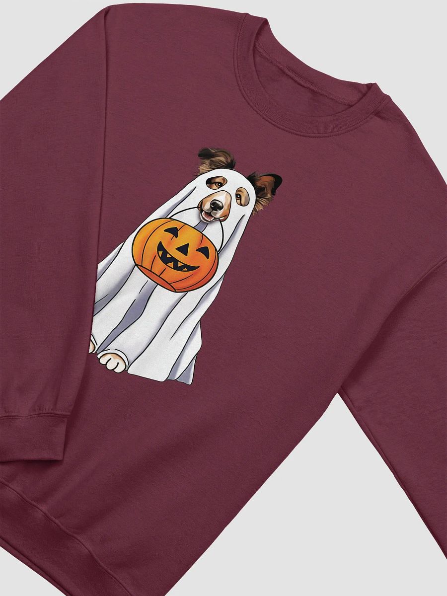 Shetland Sheepdog Halloween Sweatshirt | Funny Halloween Sheltie/Rough Collie Wearing Ghost Costume w/ Pumpkin Basket product image (17)